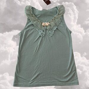 Japanese Brand Axes Femme Blue Embroidered peter pan collar Sleeveless Top Small